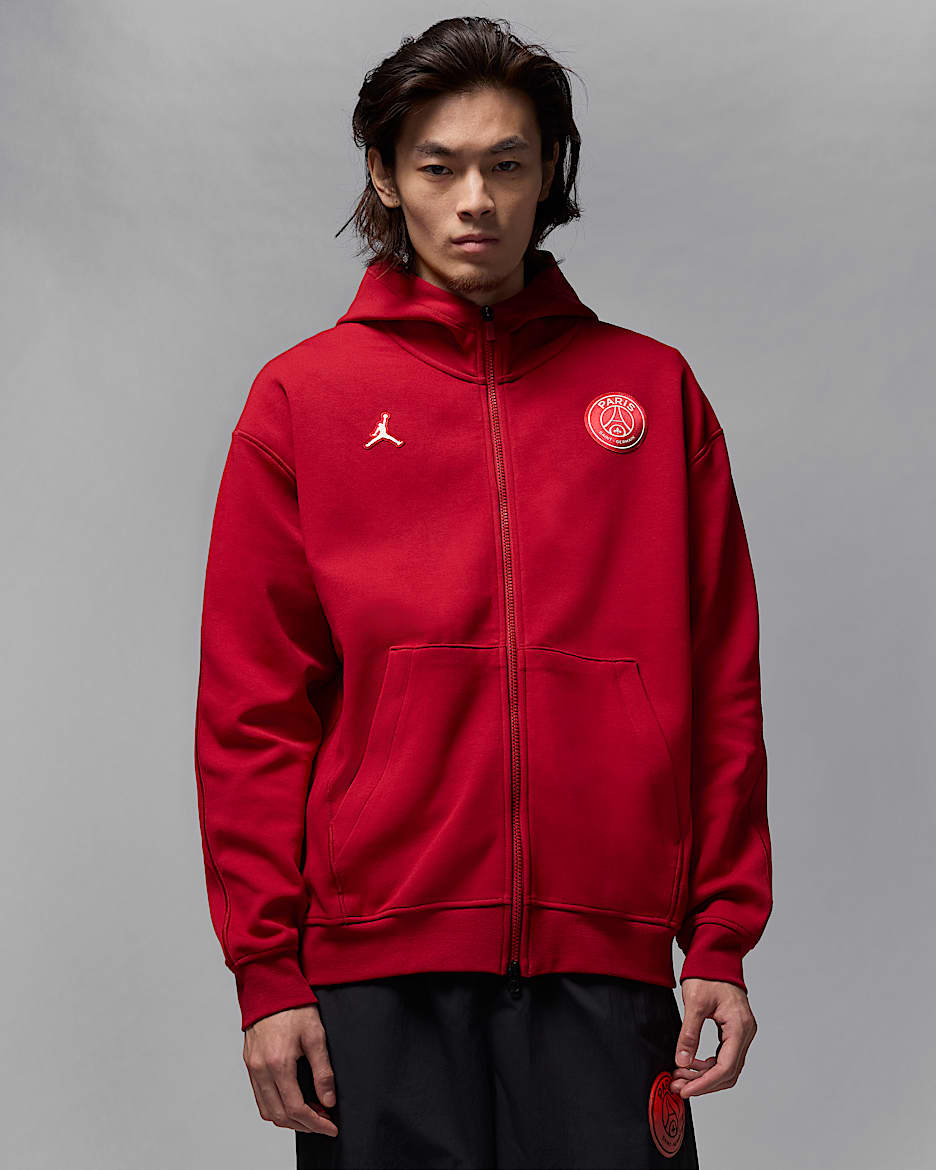 Paris Saint-Germain Hoop Fleece Men's Dri-FIT Full-Zip Hoodie - Wings Jordan Red/Wings Jordan Red