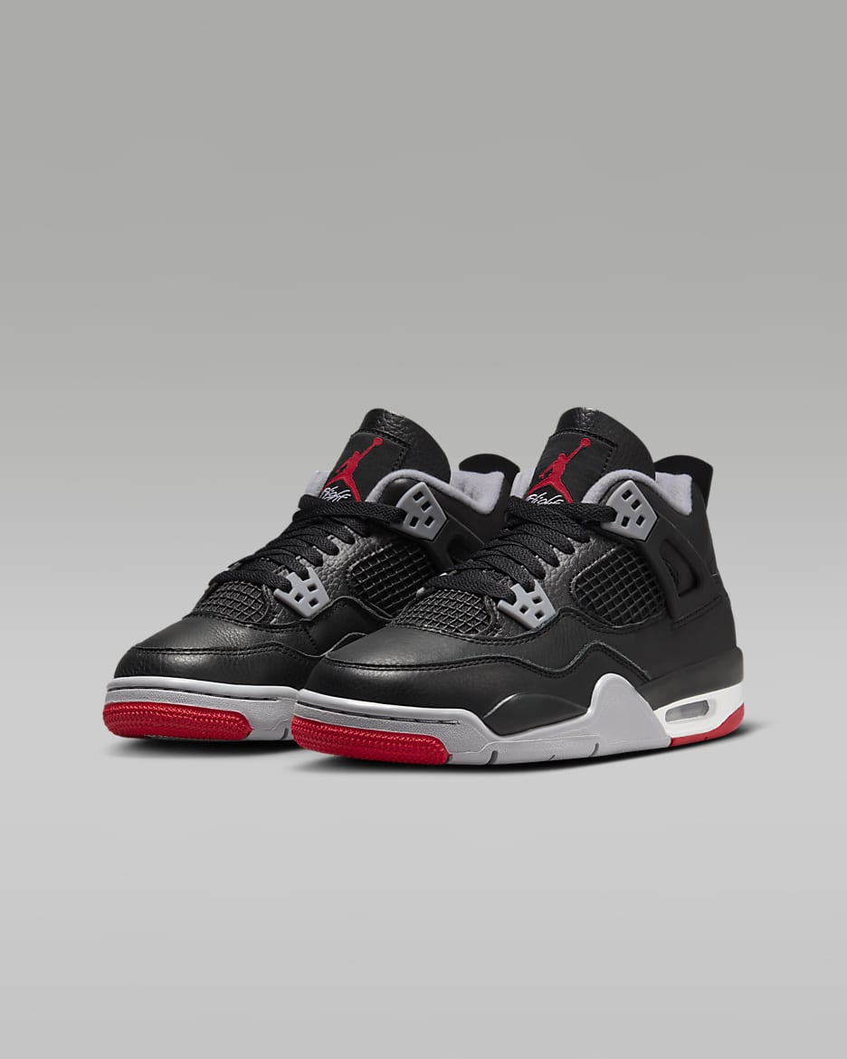 Calzado para niños grandes Air Jordan 4 Retro "Bred Reimagined" - Negro/Gris cemento/Blanco cumbre/Rojo pasión