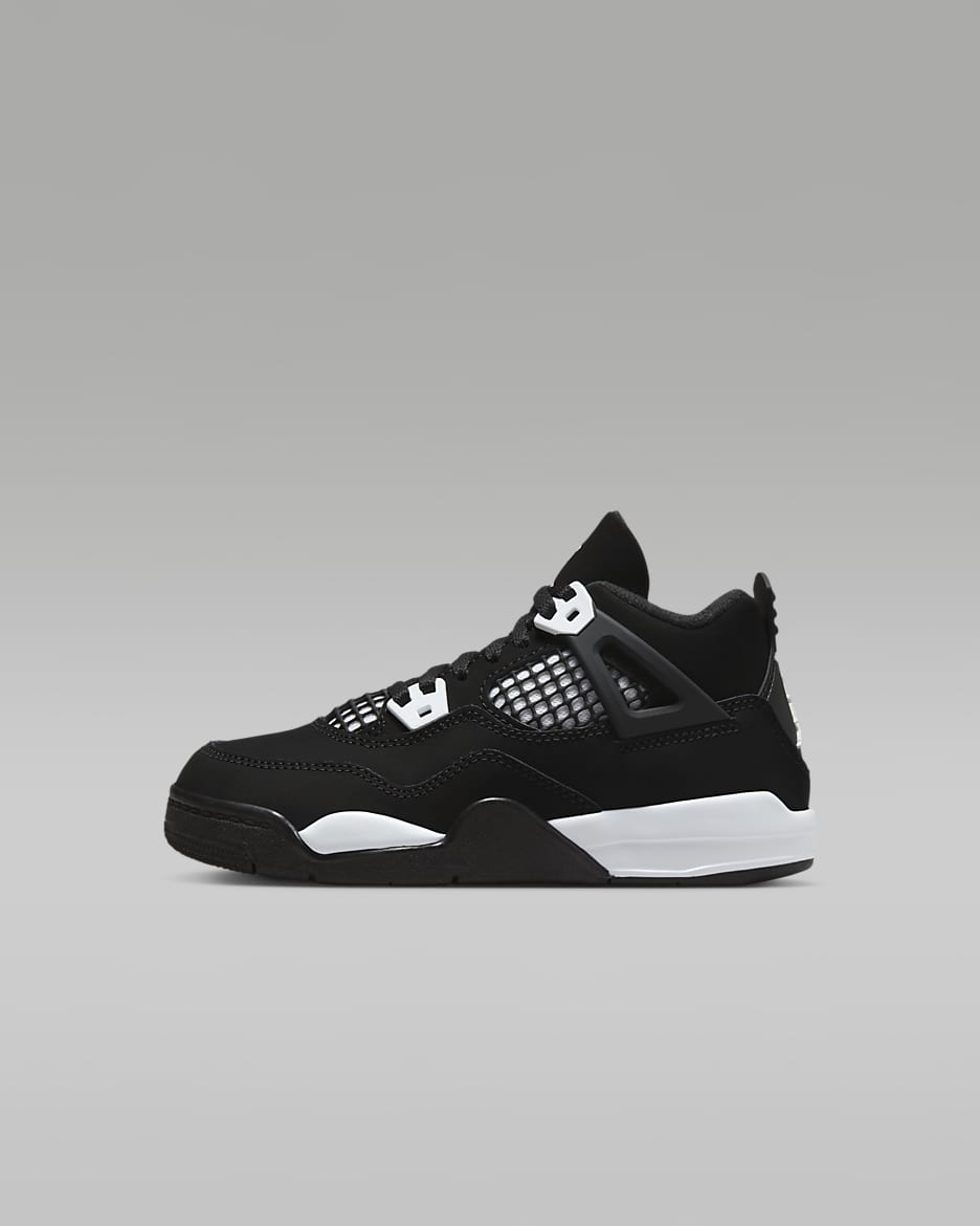 Jordan 4 Retro 'White Thunder' Younger Kids' Shoes - Black/Black/White