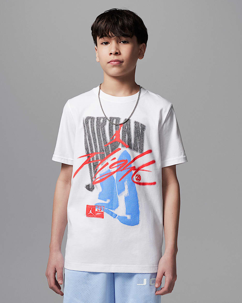 Playera Fadeaway Flight Jordan para niño talla grande - Blanco