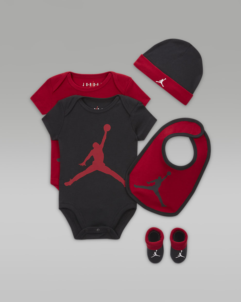 Jordan 5-Piece Core Gift Set Baby 5-Piece Bodysuit Boxed Set - Gym Red