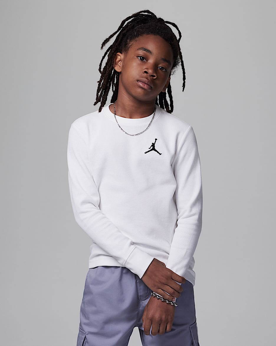 Jordan MJ Essentials Waffle Knit Long Sleeve Tee Big Kids T-Shirt - Sail