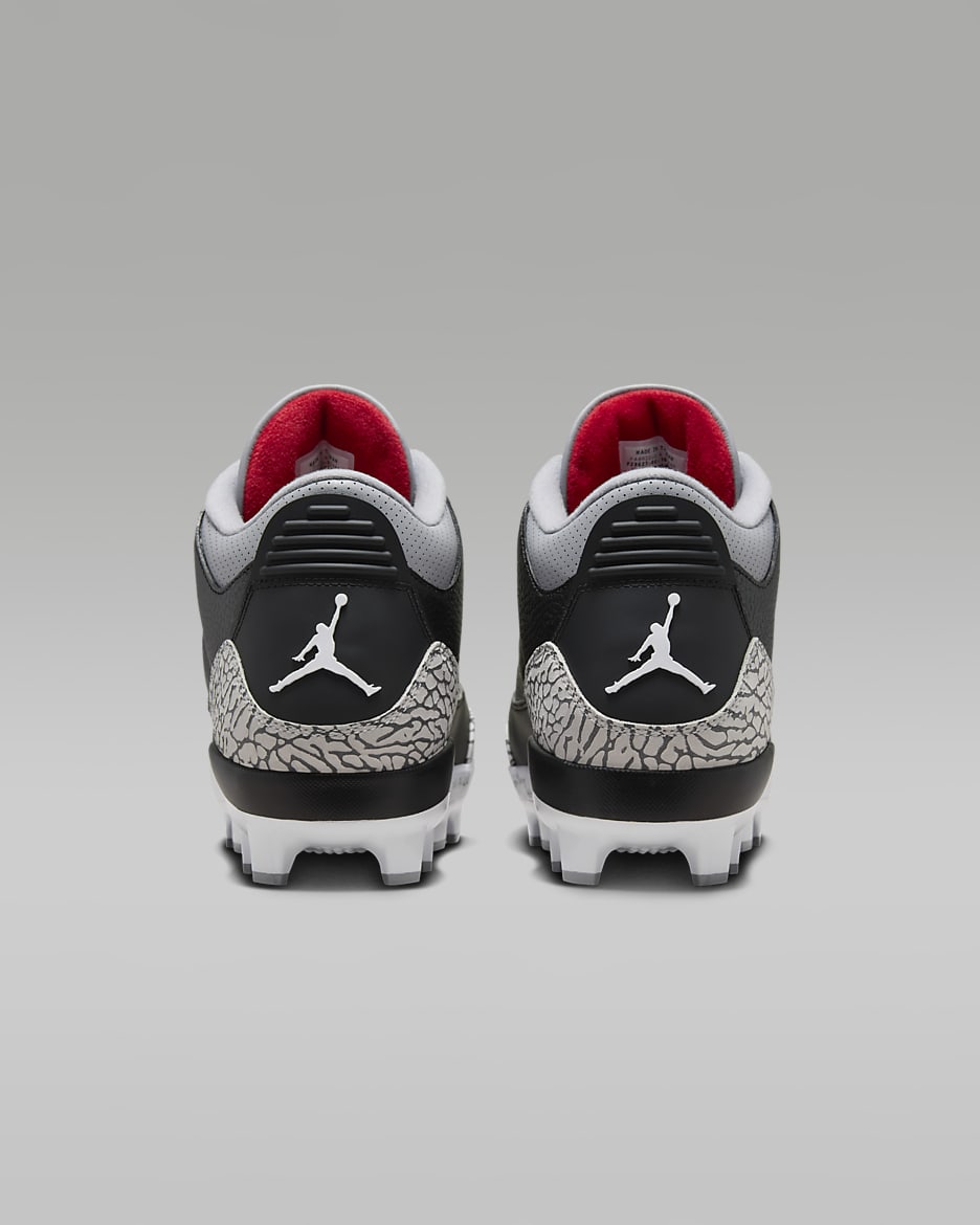 Jordan 3 Retro MCS Men's Baseball Cleats - Black/Cement Grey/White/Fire Red