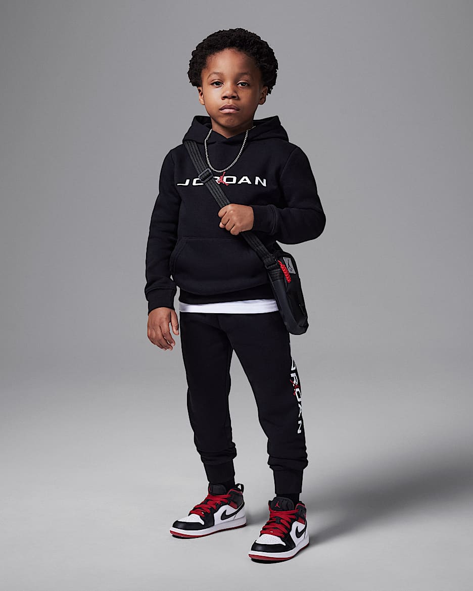 Conjunto de 2 piezas de sudadera con gorro sin cierre Baseline para niños talla pequeña Jordan - Negro