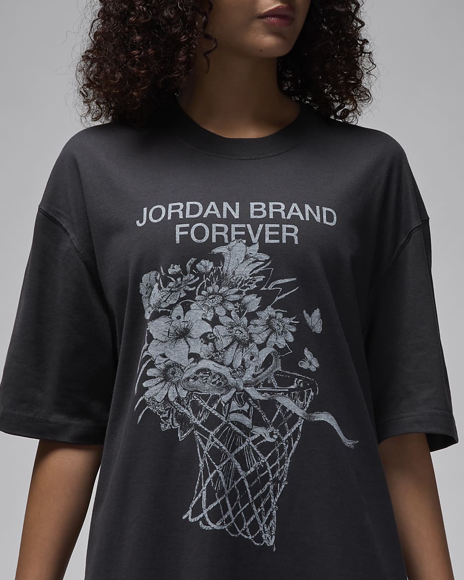 T-shirt folgada com grafismo Jordan para mulher - Off Noir