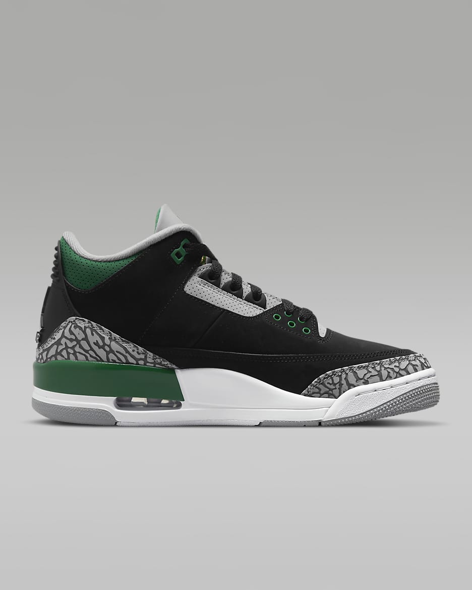 รองเท้าผู้ชาย Air Jordan 3 Retro - ดำ/Silver/ขาว/Pine Green