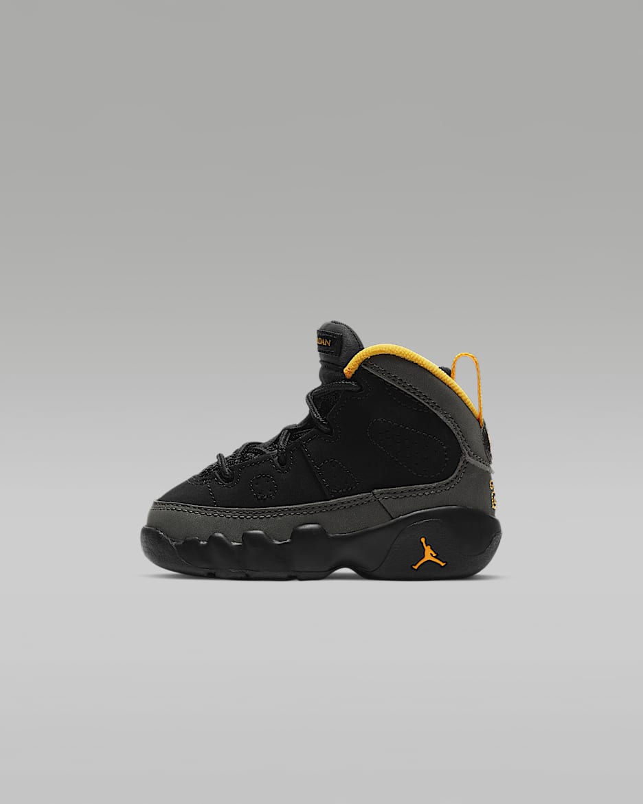 Jordan 9 Retro Baby/Toddler Shoes - Black/Dark Charcoal/University Gold