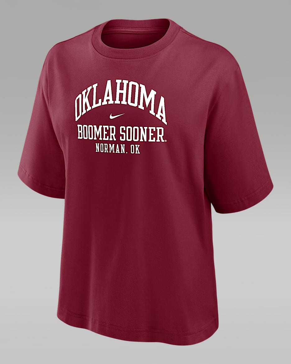 Oklahoma Women's Nike College Boxy T-Shirt - Team Crimson