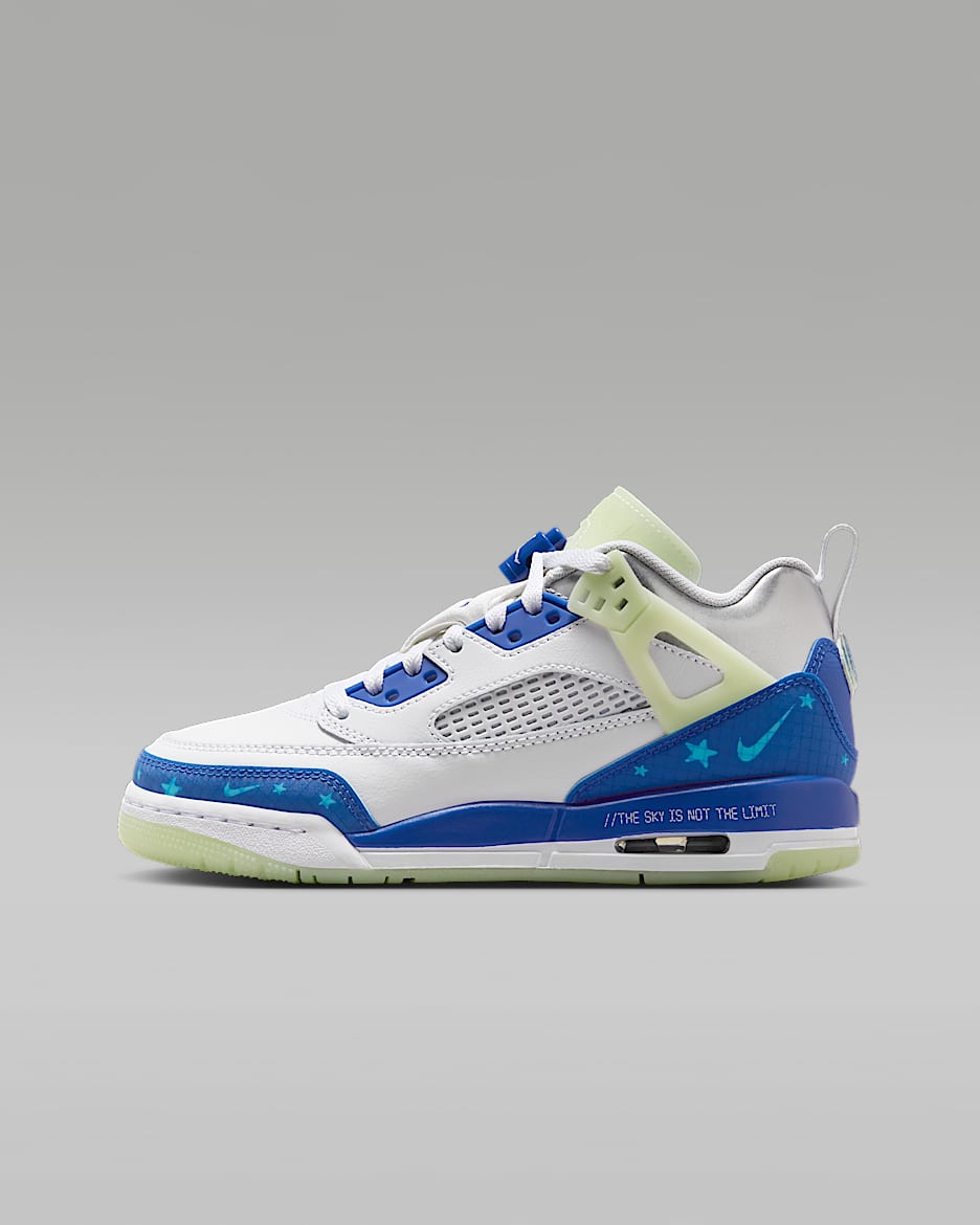 Jordan Spizike Low Sneaker School Older Kids' Shoes - White/Volt Tint/Metallic Silver/Hyper Royal