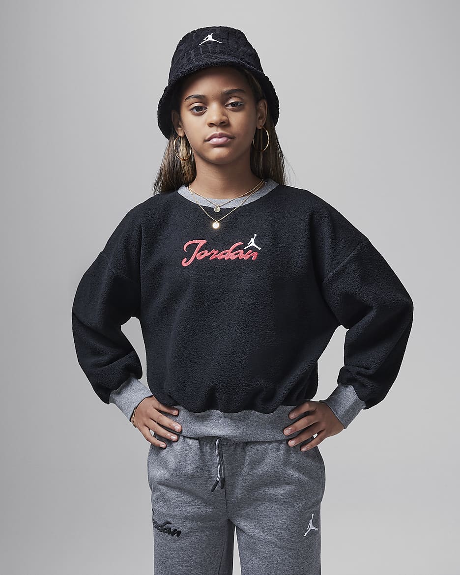 Sudadera de cuello redondo Jordan para niños talla grande Meta-Enchantment Cozy - Negro