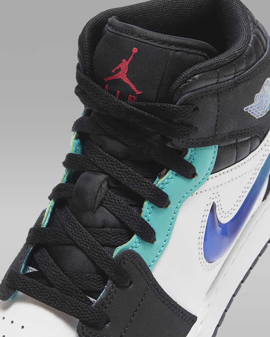 Air Jordan 1 Mid SE Big Kids' Shoes - Black/White/Hyper Jade/Siren Red