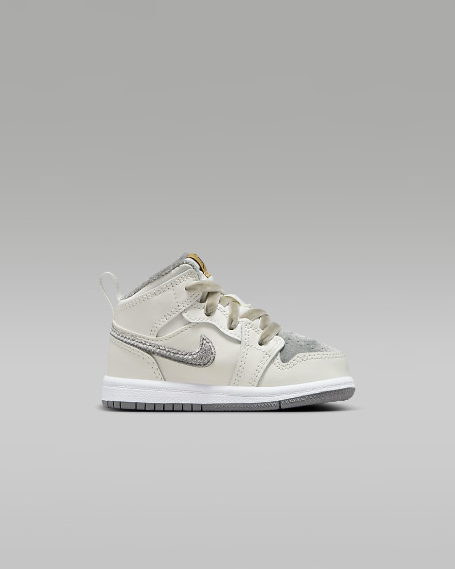 Chaussure Jordan 1 Mid SE pour bébé et tout-petit - Sail/Metallic Gold/Flat Pewter