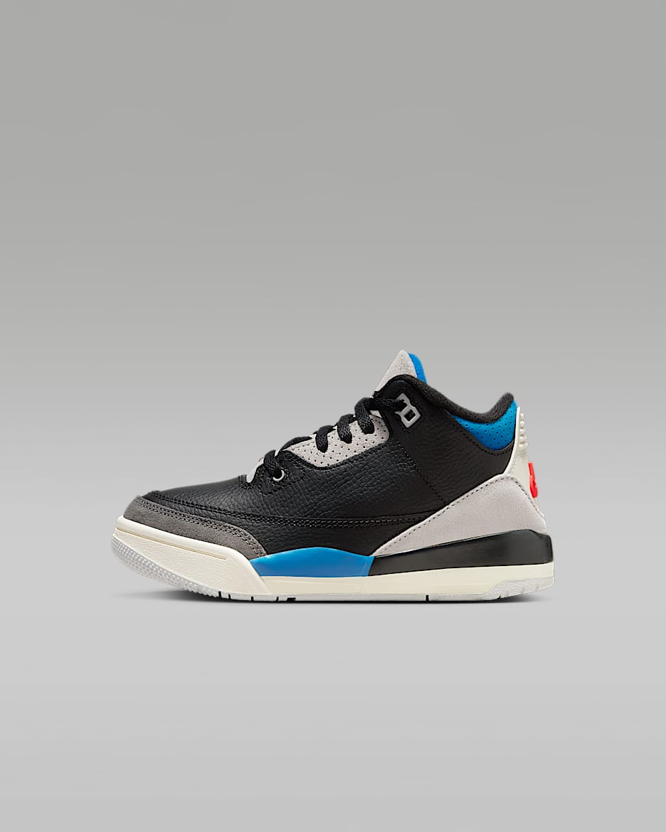 Jordan 3 Retro 小童鞋款 - 黑色/Neutral Grey/Military Blue/Chile Red