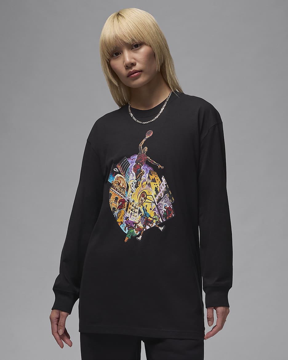 ジョーダン ウィメンズ オーバーサイズド ロングスリーブ Tシャツ - ブラック