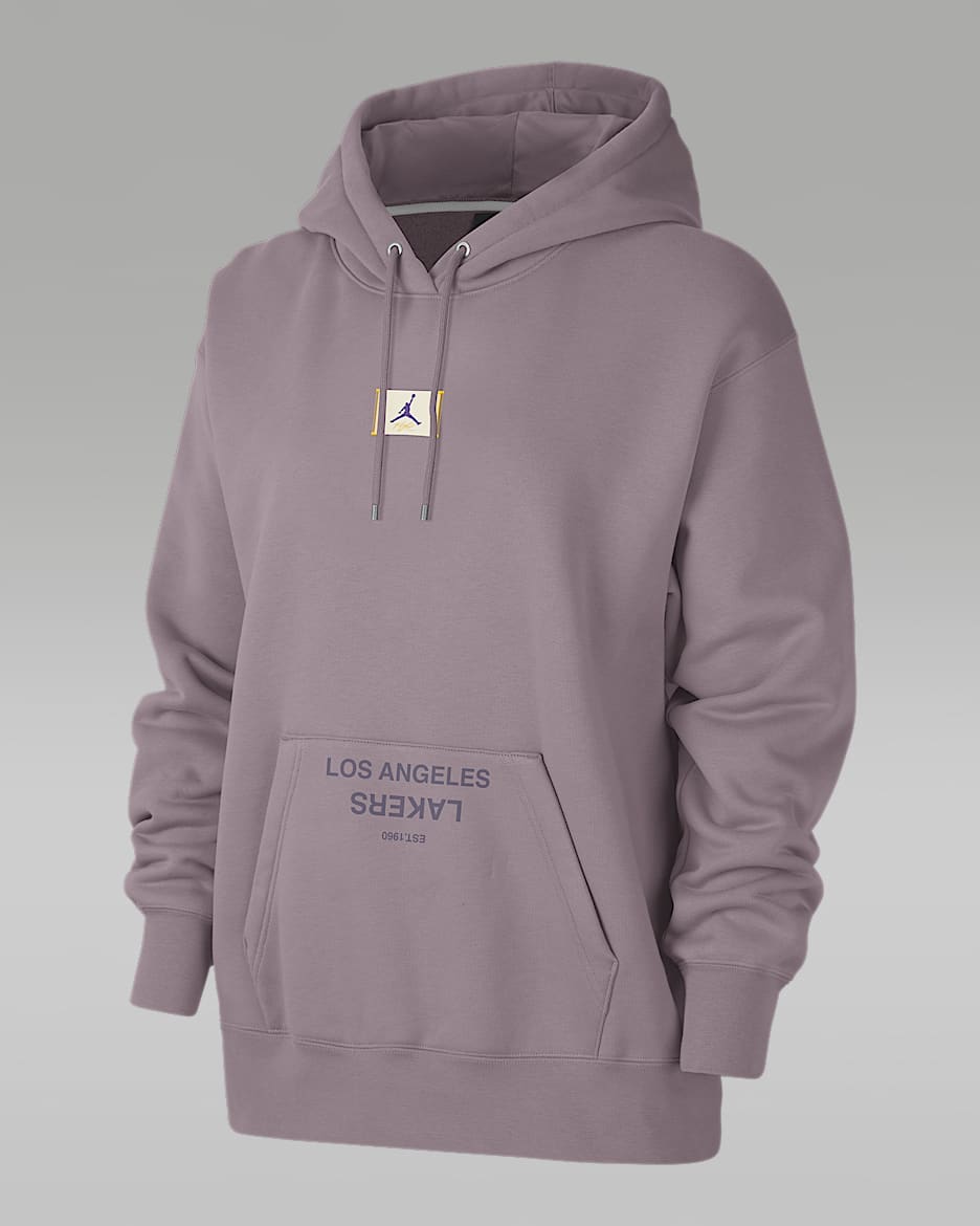 Sudadera sin cierre con gorro forrado de satén Jordan de la NBA para mujer Los Angeles Lakers Flight Fleece - Morado humo/Pasa oscuro