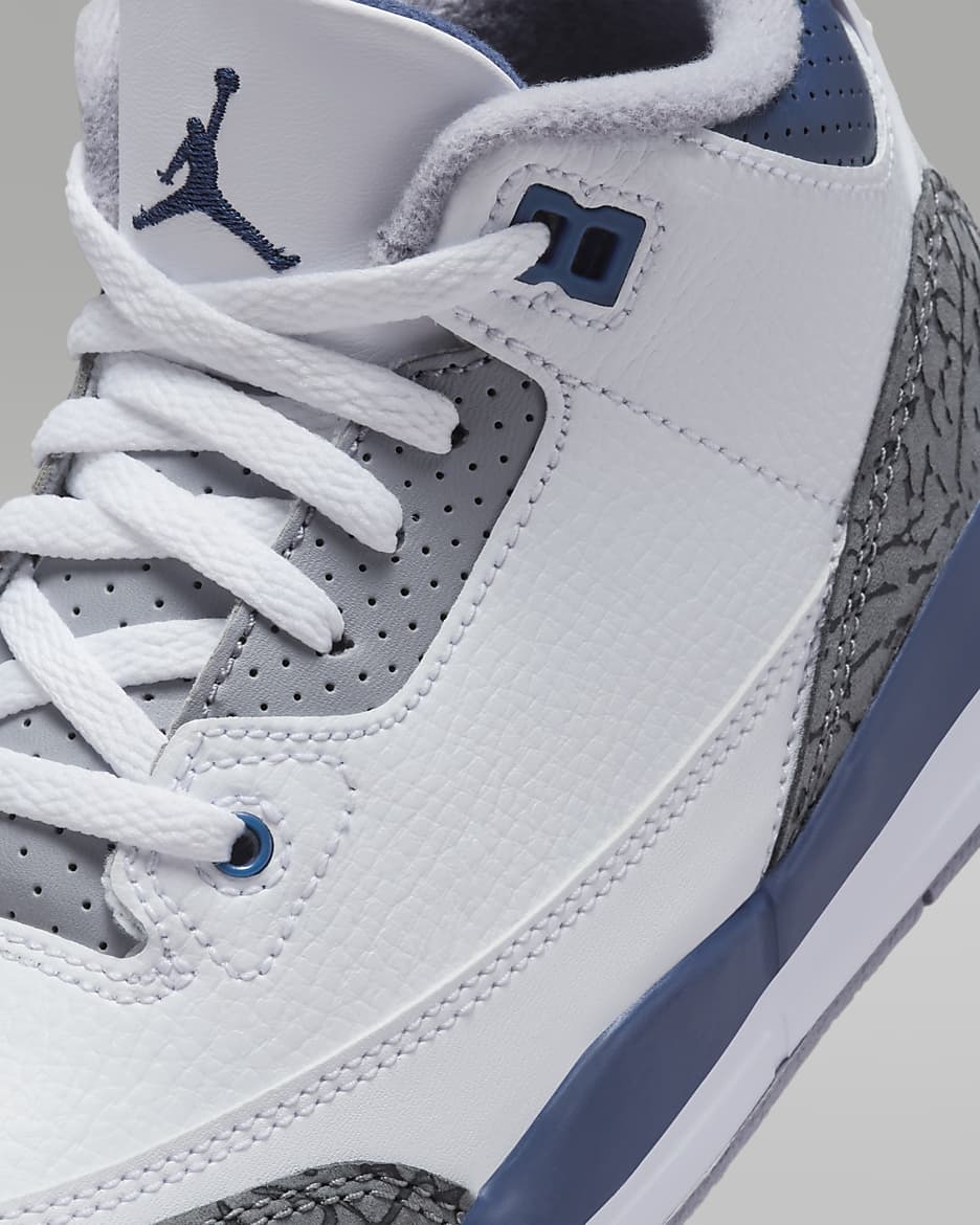 Jordan 3 Retro Younger Kids' Shoes - White/Cement Grey/Black/Midnight Navy