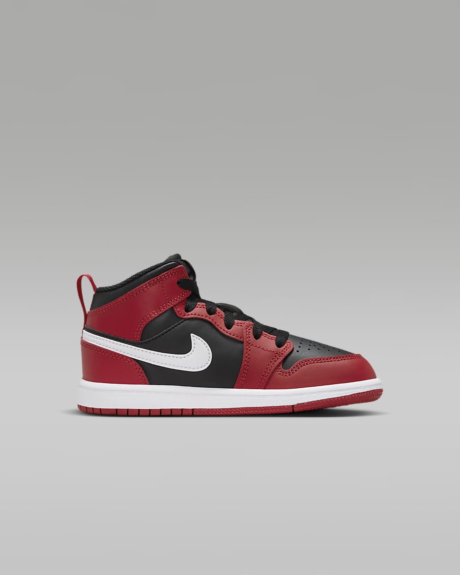 Scarpa Jordan 1 Mid – Bambini - Nero/Gym Red/Bianco