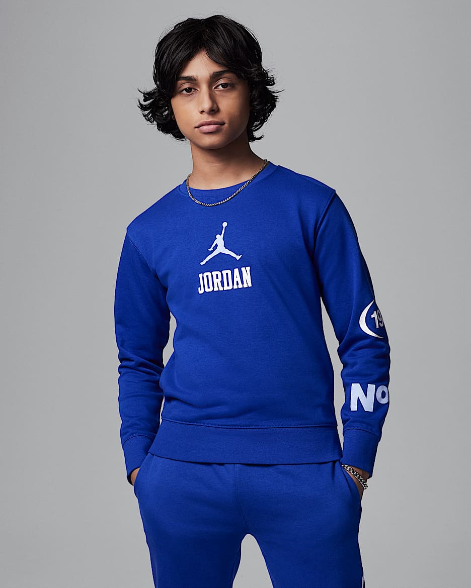 Jordan Big Kids' 1984 French Terry Jumpman Crew - Racer Blue