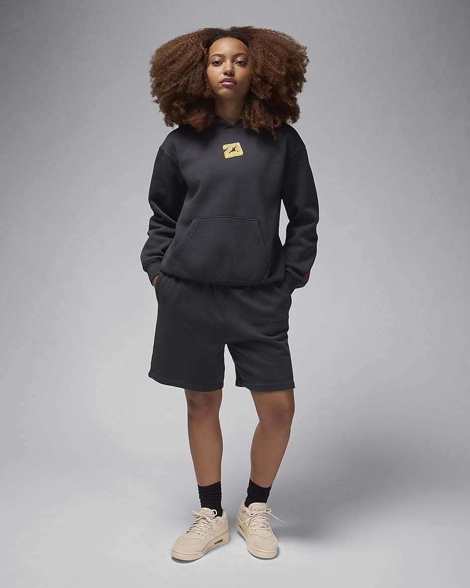 Jordan Brooklyn Fleece Women's Pullover Hoodie - Off Noir/Gym Red