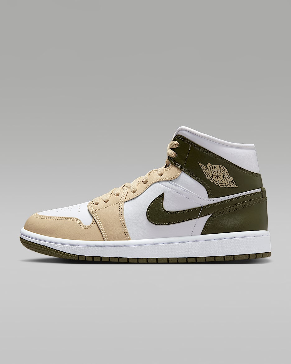 Air Jordan 1 Mid Women's Shoes - White/Rattan/Medium Olive
