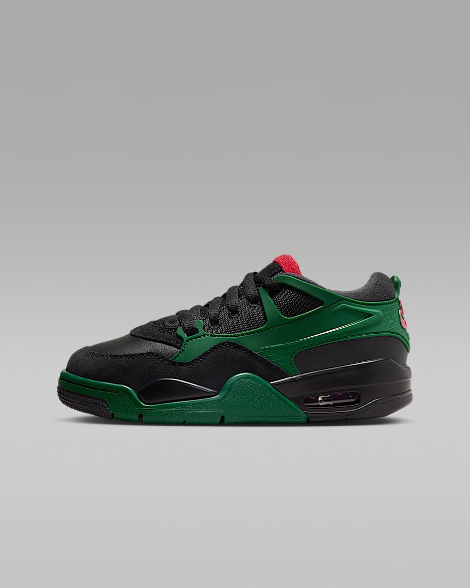 Air Jordan 4 RM Tenis para niños grandes - Negro/Verde desfiladero/Rojo universitario
