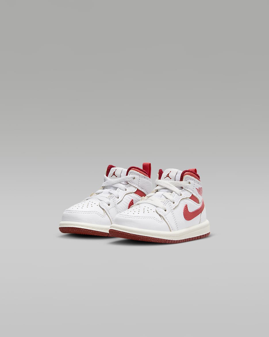 Jordan 1 Mid SE Baby/Toddler Shoes - White/Dune Red/Sail/Lobster