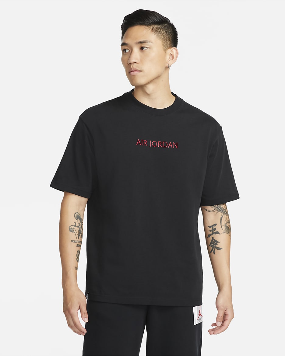 ジョーダン "Air Jordan" メンズ Tシャツ - ブラック/ジムレッド