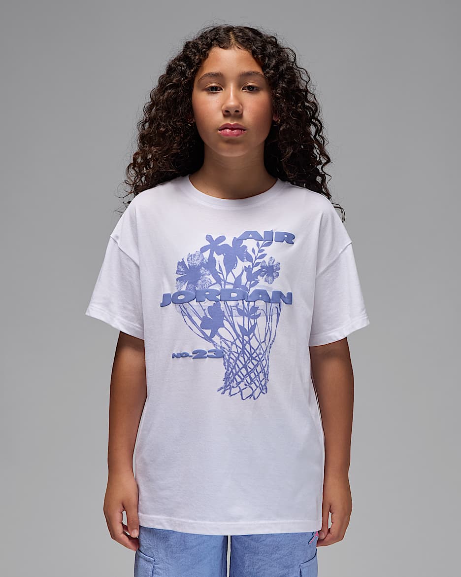Jordan Big Kids' 23 Flowers T-Shirt - White