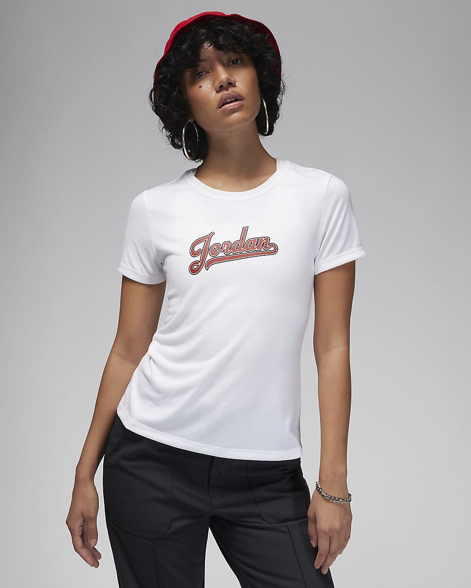 Jordan T-Shirt in schmaler Passform für Damen - Weiß/Dune Red