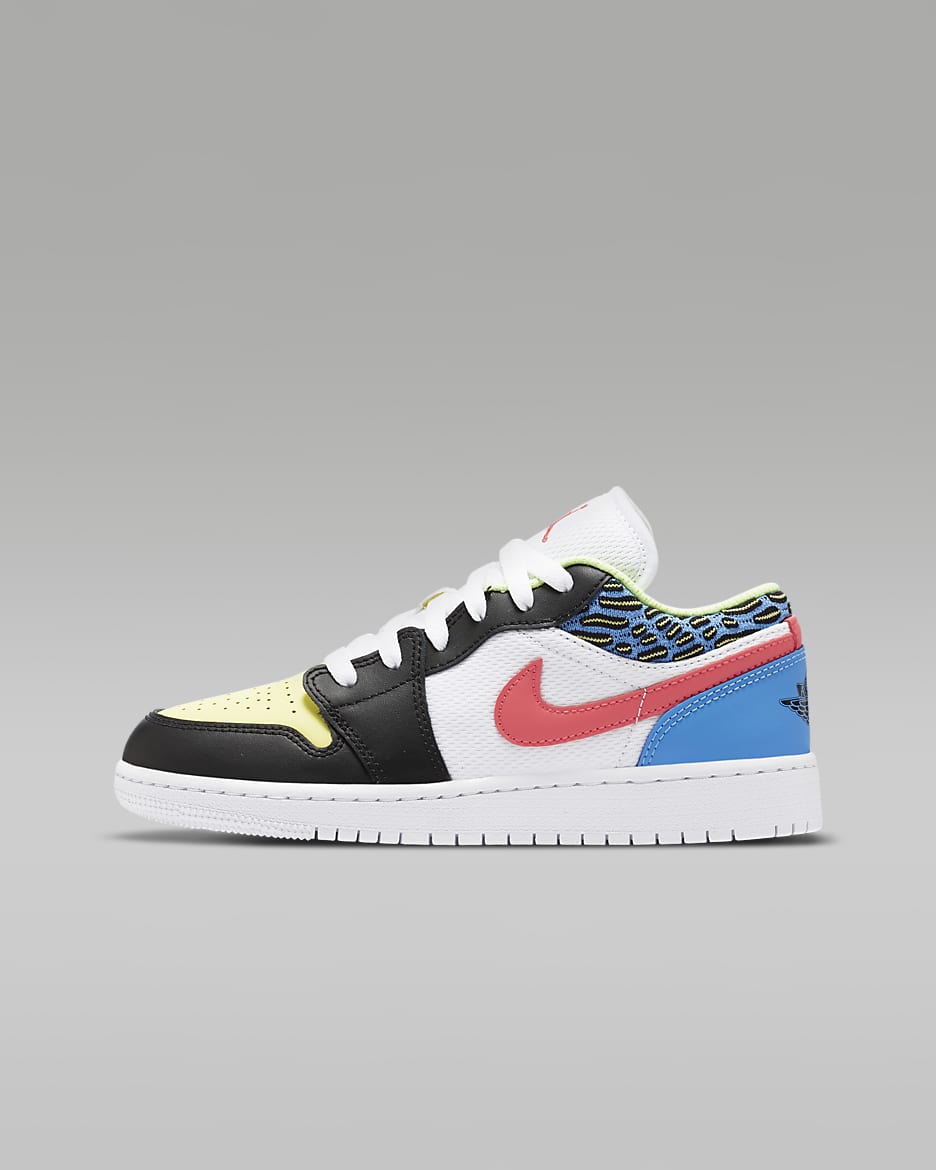 Air Jordan 1 Low Big Kids' Shoes - Black/White/Coast/Light Fusion Red