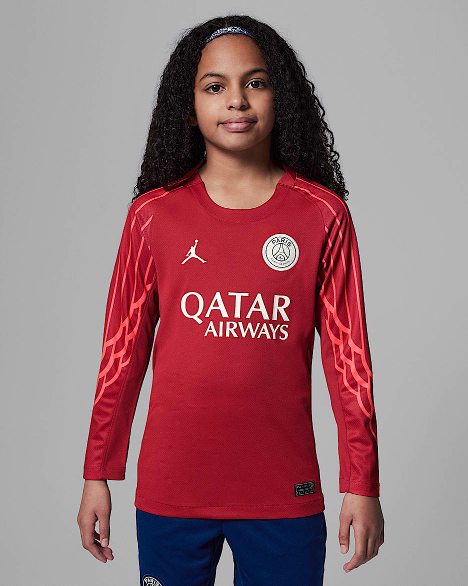 Paris Saint-Germain 2025 Stadium Goalkeeper Fourth Older Kids' Jordan Dri-FIT Football Replica Long-Sleeve Shirt - Wings Jordan Red/Laser Crimson/Phantom