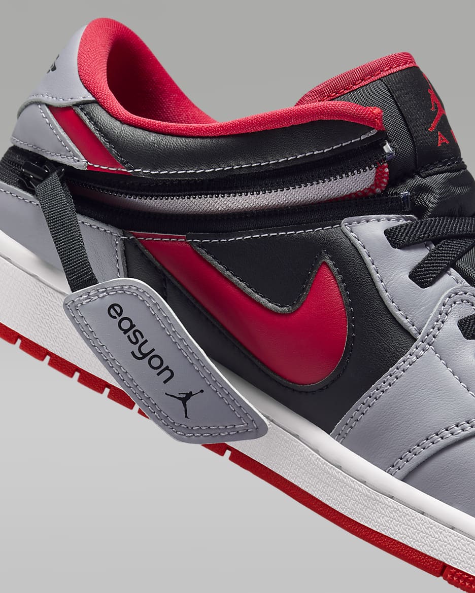 Air Jordan 1 Low FlyEase Men's Easy On/Off Shoes - Black/Cement Grey/White/Fire Red