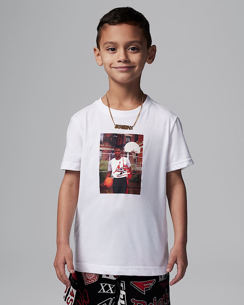 Playera MJ Photo Jordan para niño talla pequeña - Blanco