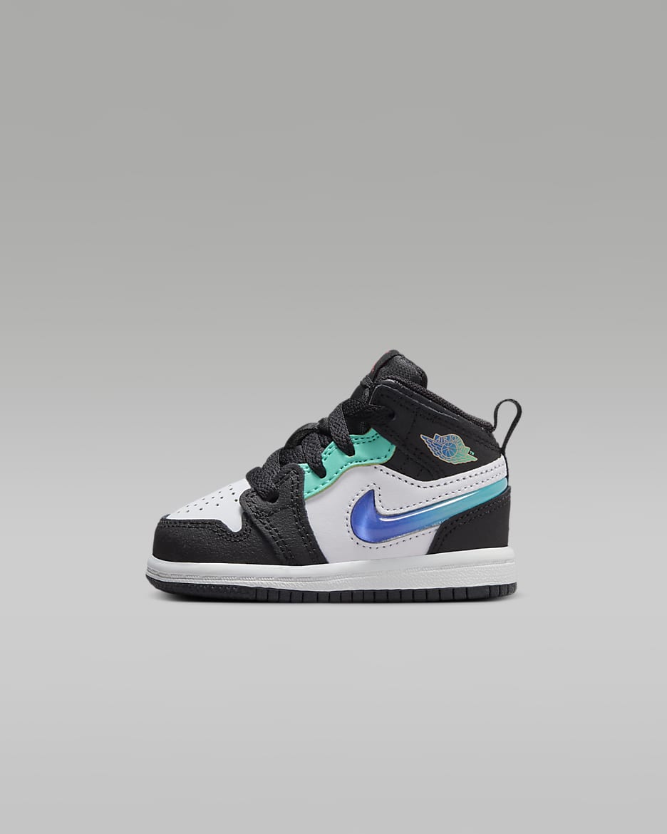 Jordan 1 Mid SE Baby/Toddler Shoes - Black/White/Hyper Jade/Siren Red