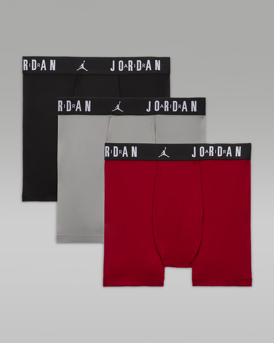 Ropa interior Flight de poliéster para niños talla grande (paquete de 3) Jordan Dri-FIT - Rojo gimnasio