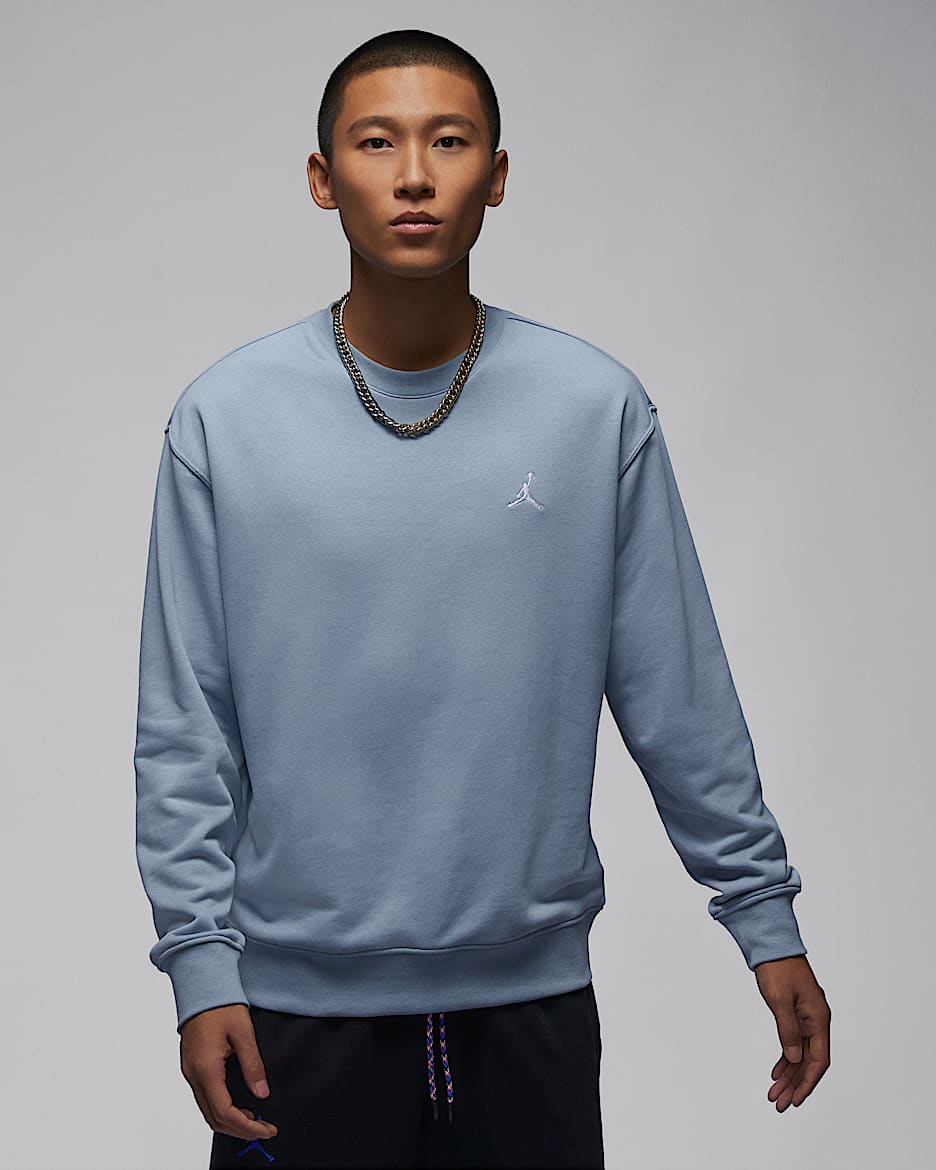 Jordan Essentials Men's Loopback Fleece Crewneck Sweatshirt - Blue Grey/White
