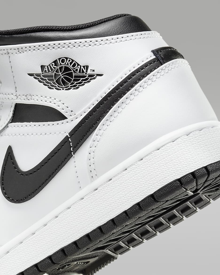 Air Jordan 1 Mid Older Kids' Shoes - White/White/Black/Black