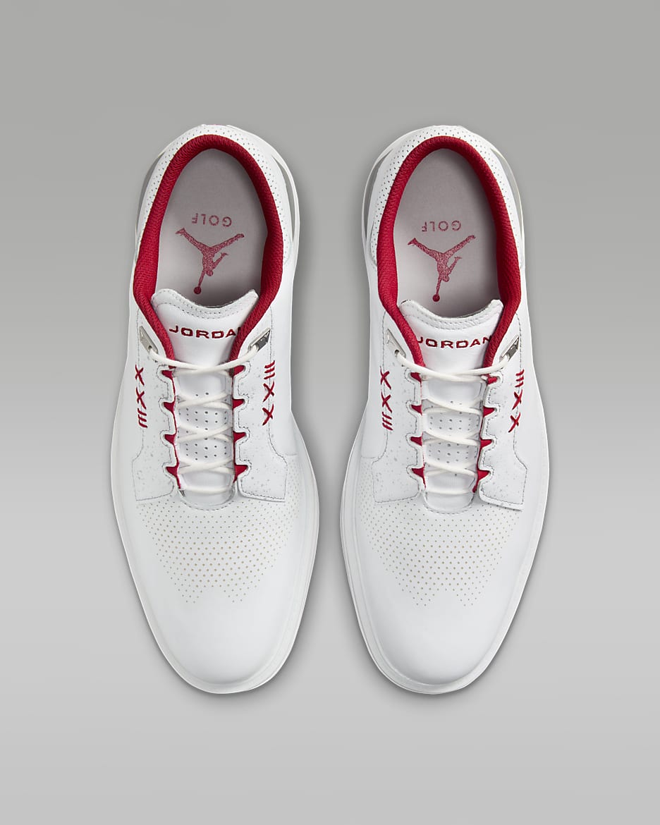 Jordan ADG 5 Zapatillas de golf - Blanco/Plata metalizado/Blue Tint/Fire Red