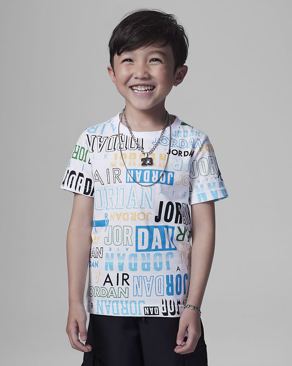 Playera para niños talla pequeña Jordan Fan Love Allover Print Tee - Blanco