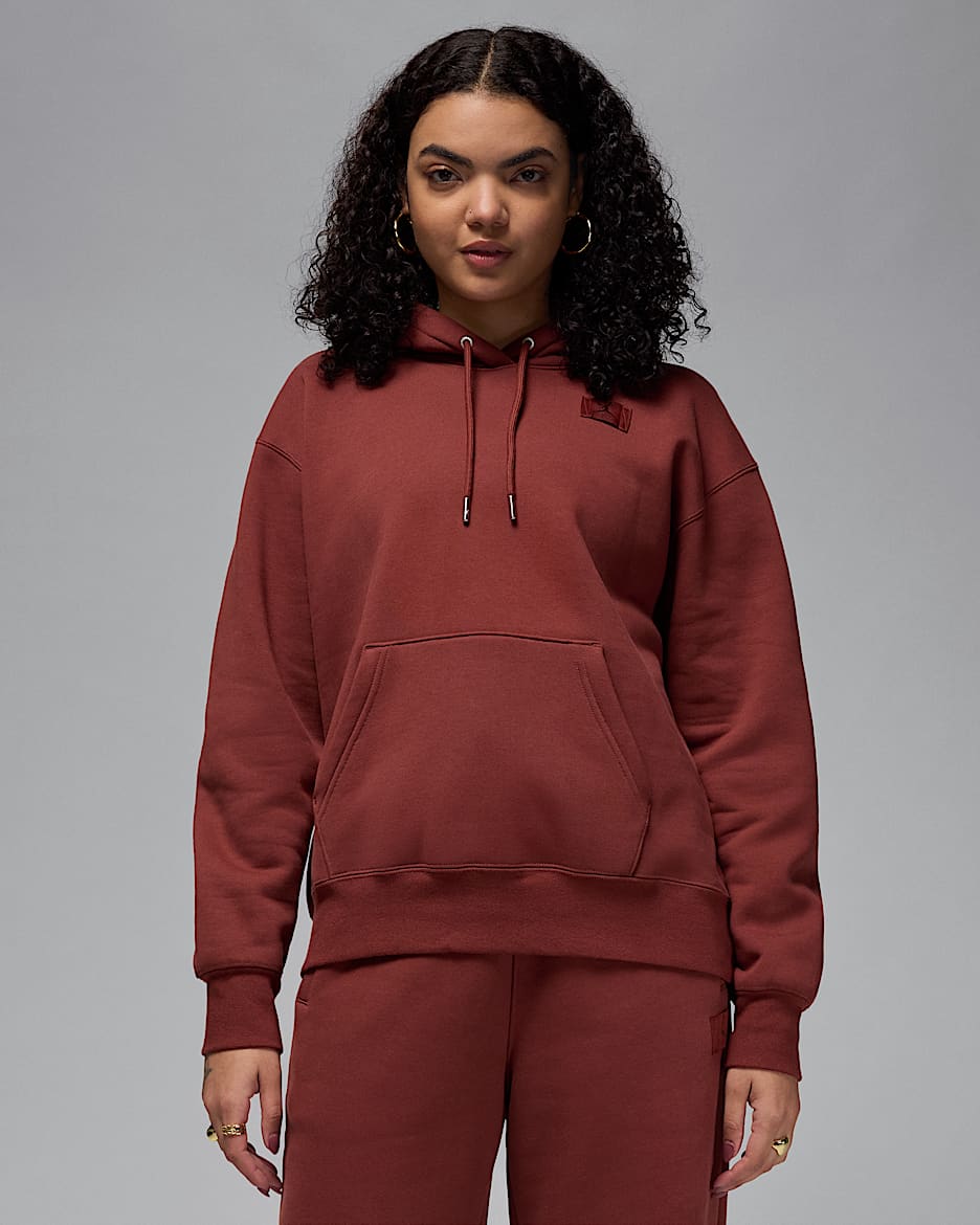 Sudadera sin cierre con gorro forrado de satén para mujer Jordan Flight Fleece - Poni oscuro