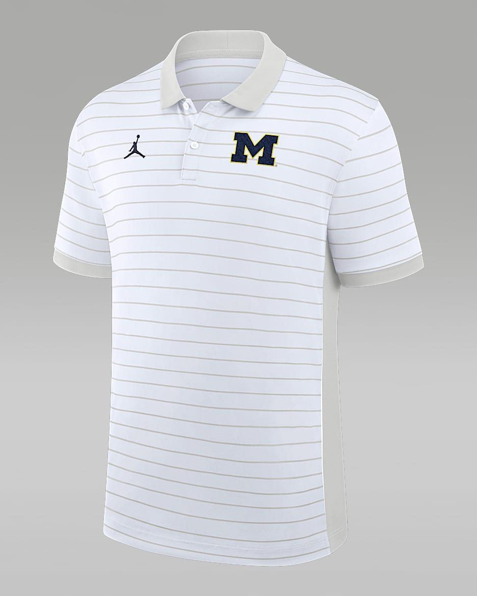 Michigan Sideline Victory Stripe Men's Jordan Brand Dri-FIT College Polo - White
