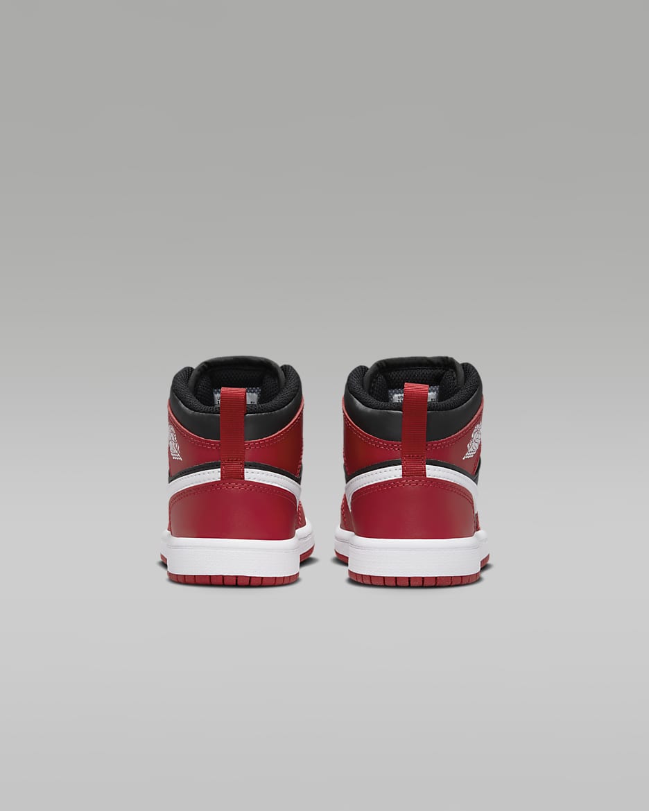 Jordan 1 Mid Younger Kids' Shoes - Black/Gym Red/White