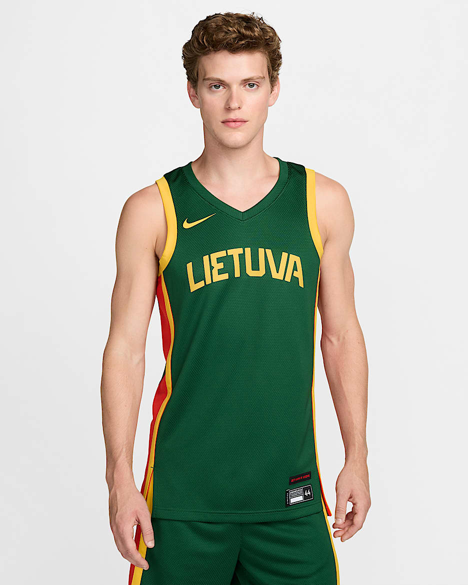 Litvanya Sınırlı Üretim Deplasman Nike Erkek Basketbol Forması - Gorge Green/Chile Red
