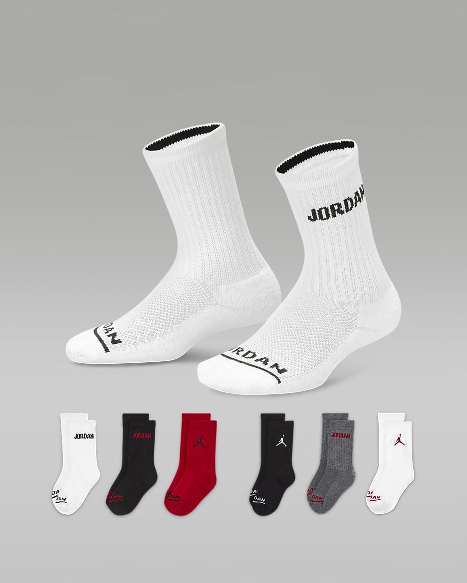Jordan Big Kids' Legend Crew Socks (6 Pairs) - Gym Red