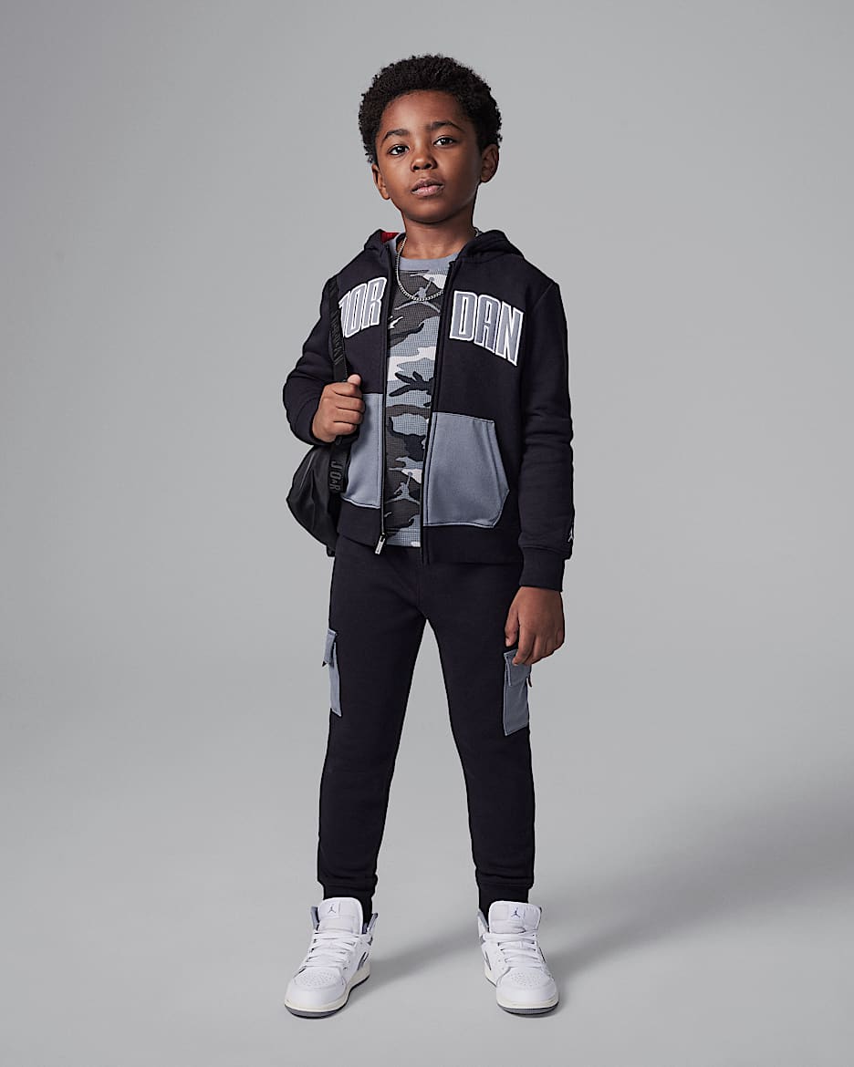 Ensemble deux pièces en Fleece avec sweat à capuche, zip et poche cousue Jordan pour enfant - Noir