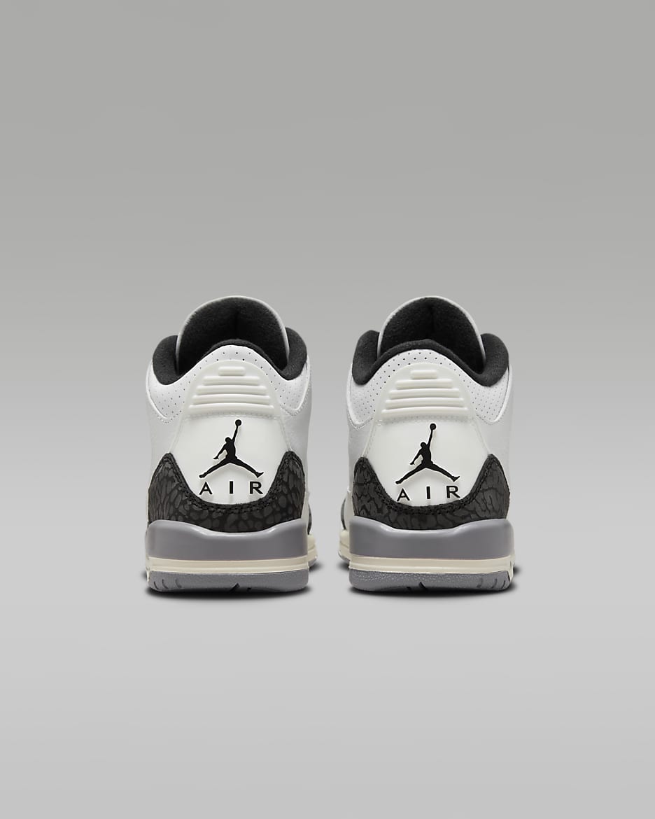 Tenis para niños grandes Air Jordan 3 Retro "Cement Grey" - Blanco cumbre/Gris cemento/Negro/Rojo pasión