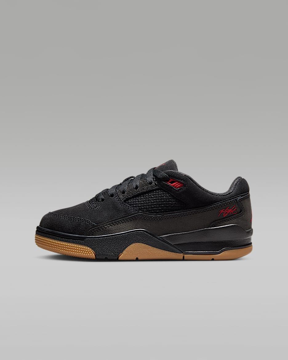 Jordan Flight Court Older Kids' Shoes - Black/Gum Medium Brown/Varsity Red