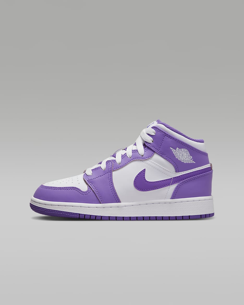 Air Jordan 1 Mid Genç Çocuk Ayakkabısı - Purple Venom/Beyaz