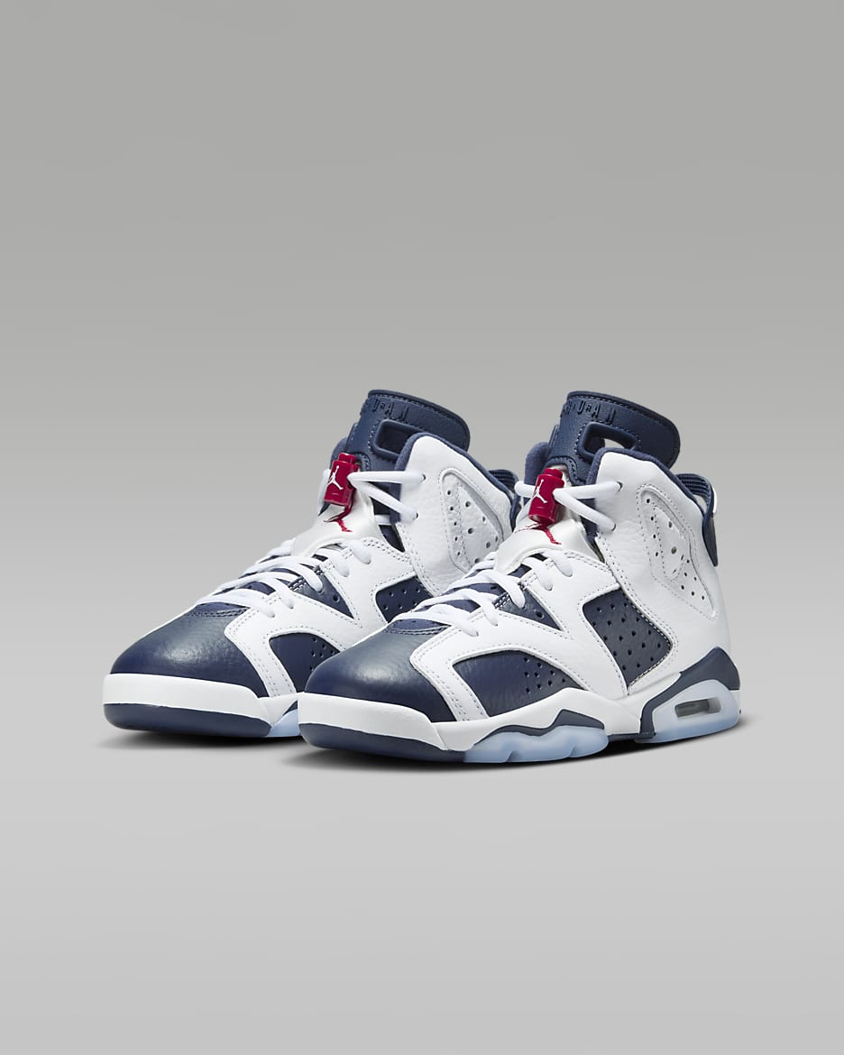 Air Jordan 6 Retro "White and Midnight Navy" Big Kids' Shoes - White/Midnight Navy/Varsity Red