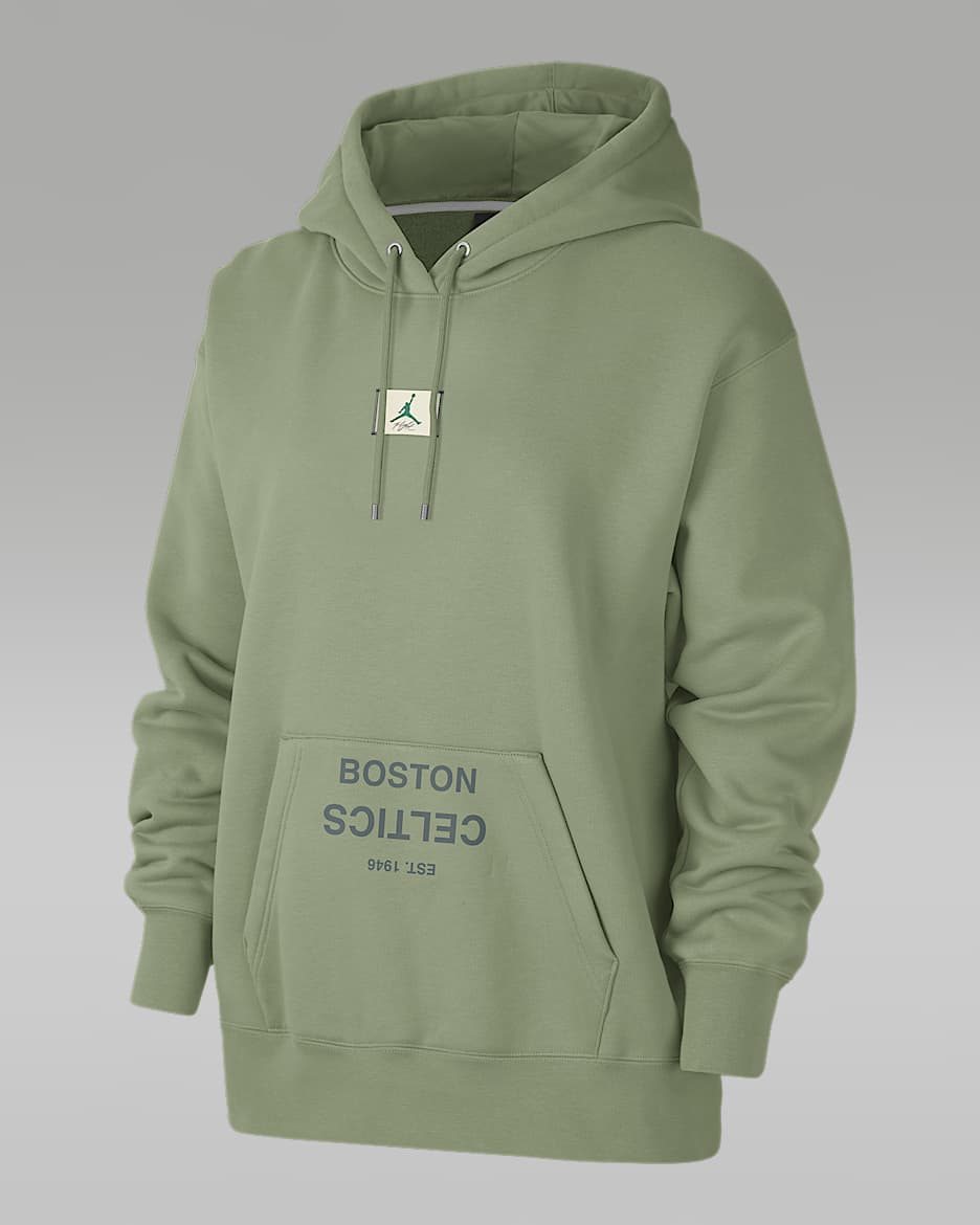 Sudadera sin cierre con gorro forrado de satén Jordan de la NBA para mujer Boston Celtics Flight Fleece - Verde aceite/Verde vintage
